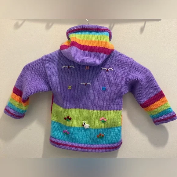 Colorful Knit Children's Hooded Sweater Peruvian Style - Picture 2 of 7